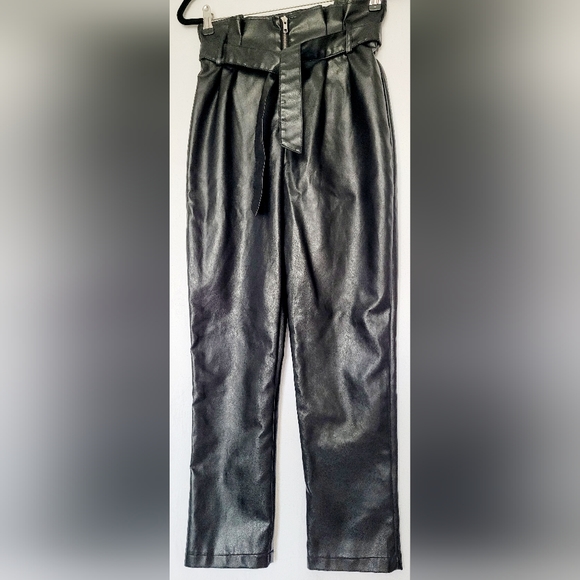 Parallel Lines Women Paperbag Faux Leather Pants Front Zip High Rise Black Small - Picture 8 of 14